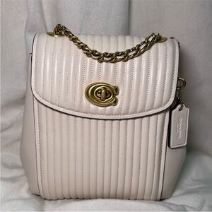 Coach Ivory Quilted Parker Backpack with Gold Chain straps